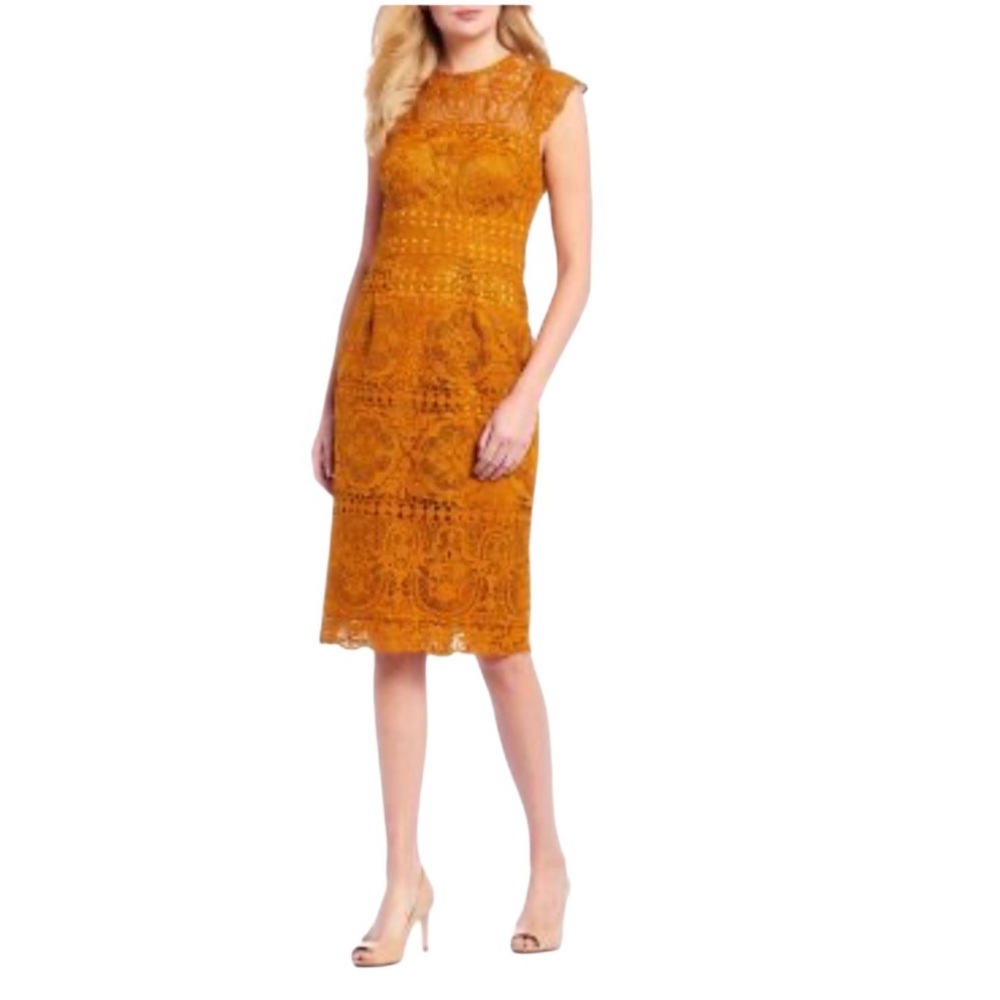 ANTONIO MELANI Mustard Lace Midi Dress
